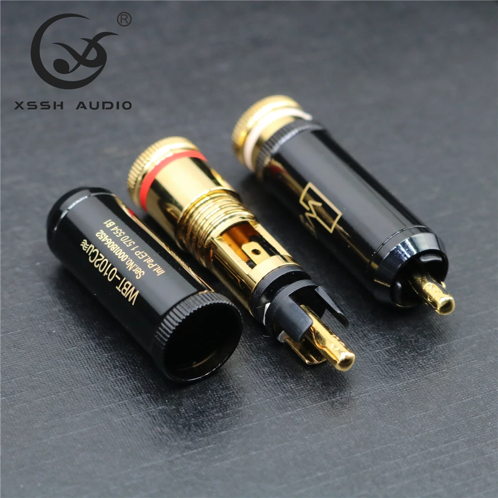 4pcs Hi-end Gold Plated Pure Copper HIFI XSSH Audio Video Connectors TV Tuner RCA output Plug Plugs Jack