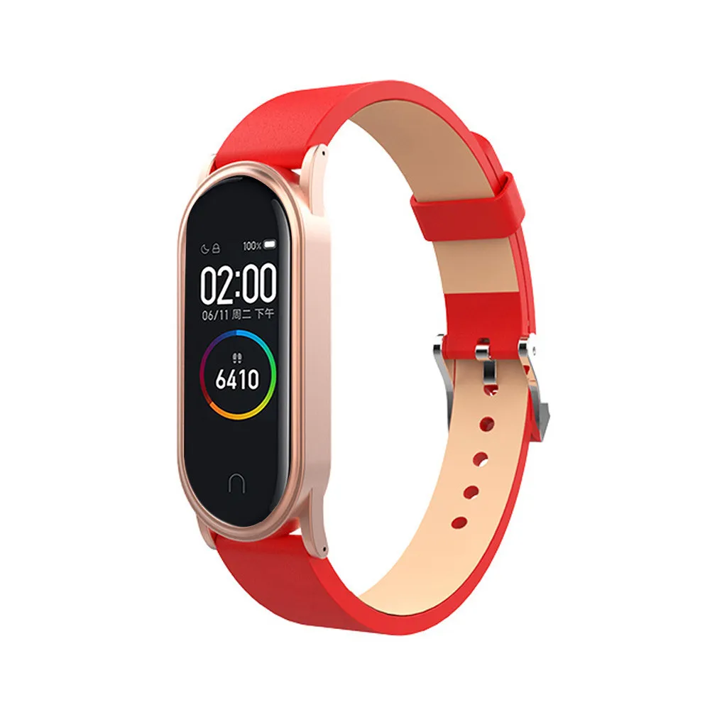 Ouhaobin для mi Band 4 кожаный ремешок для Xiaomi mi ремешок 4 ремешок с металлической рамкой чехол браслет для mi Band 4 ремешок 906#2