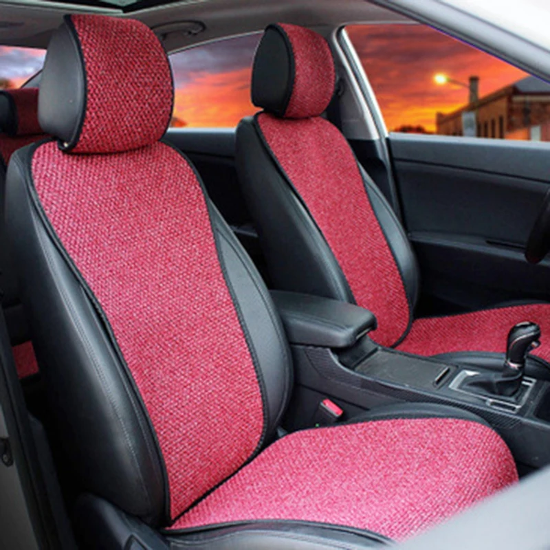 

2 Pcs Car Seat Cover Blue Cloak Linen/ 2 Front or 1 Back Seat Cushion Pad Fit Most Car, Truck, Suv, Protect Automotive Interior(