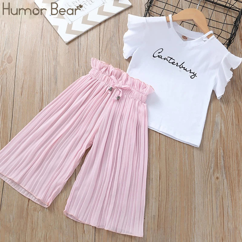 

Humor Bear Summer Girl Clothing Sets Girl Clothes Suit Kids Short Sleeves T-Shirt +Loose Pants Baby Girl Clothes Kids Outfits