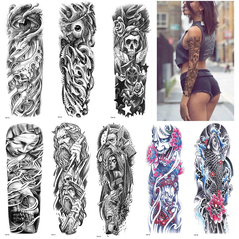 1Sheets Large Temporary Tattoos Full Arm and Half Arm Tattoo Sleeve Tattoos Fake Body Art  Stickers for Man Women waterproof temporary tattoo lion crown king rose large arm sleeve tattoo sticker wild wolf tiger men full skull totem fake tatto