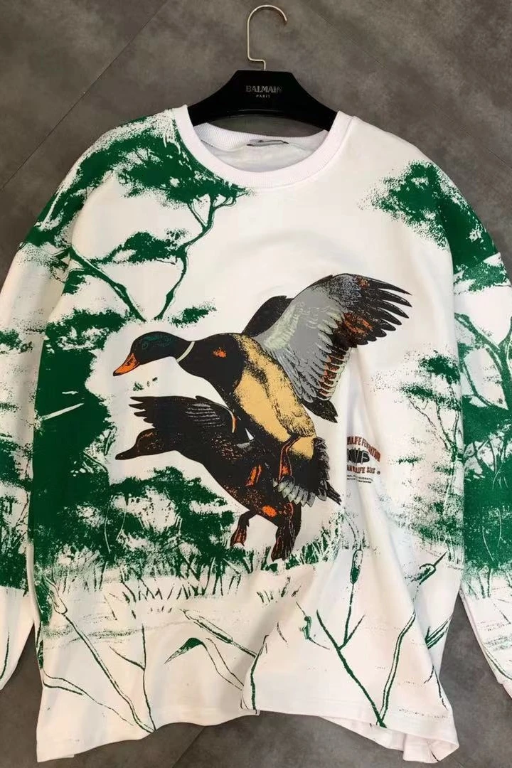 new autumn round neck long-sleeved forest duck pattern loose trend sweatershirt women