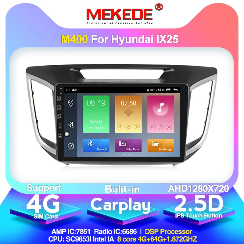 

Android 10 4+64G 8 core car dvd gps multimedia player For hyundai creta ix25 2.5D IPS Screen DSP wifi BT built in carplay 4G