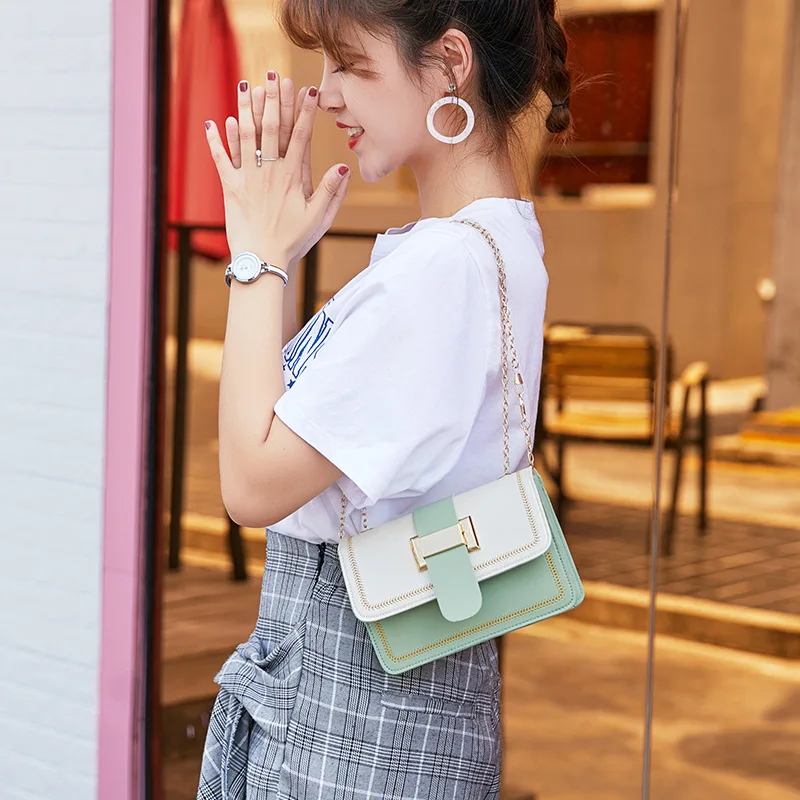 

Sheng chuang Beauty 2019 Summer Korean-style New Products Shoulder Cross-body Contrast Color Pin Buckle Chain Women's Square Sli