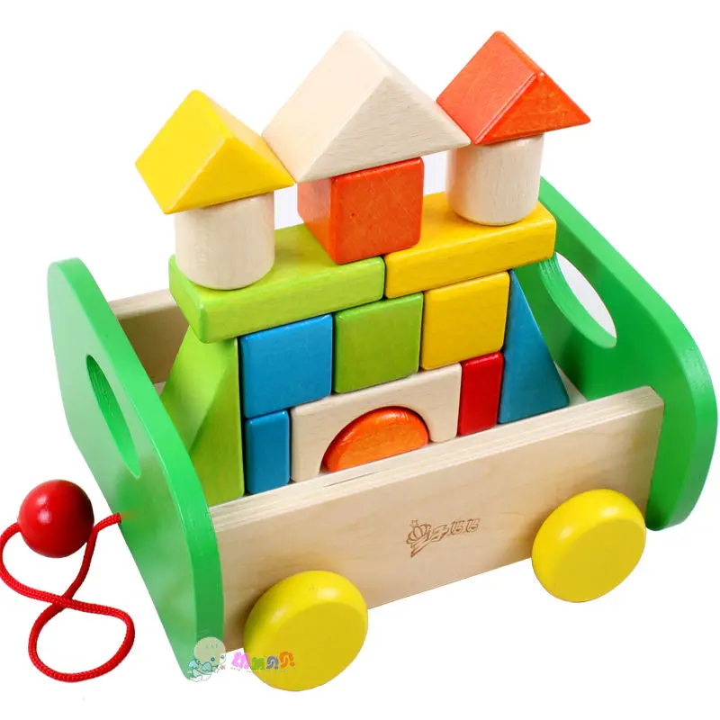 Детская DIY деревянный Цвет одноцветное деревянные блоки 1-3-6-лет маленьких детей Перетащите автомобиль игрушки