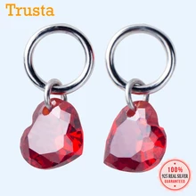 Trusta 1 пара Новые 925 пробы Серьги серебристого цвета; бижутерия Женская Мода Маленькое Красное сердце с кубическим цирконием серьги-гвоздики DS1294