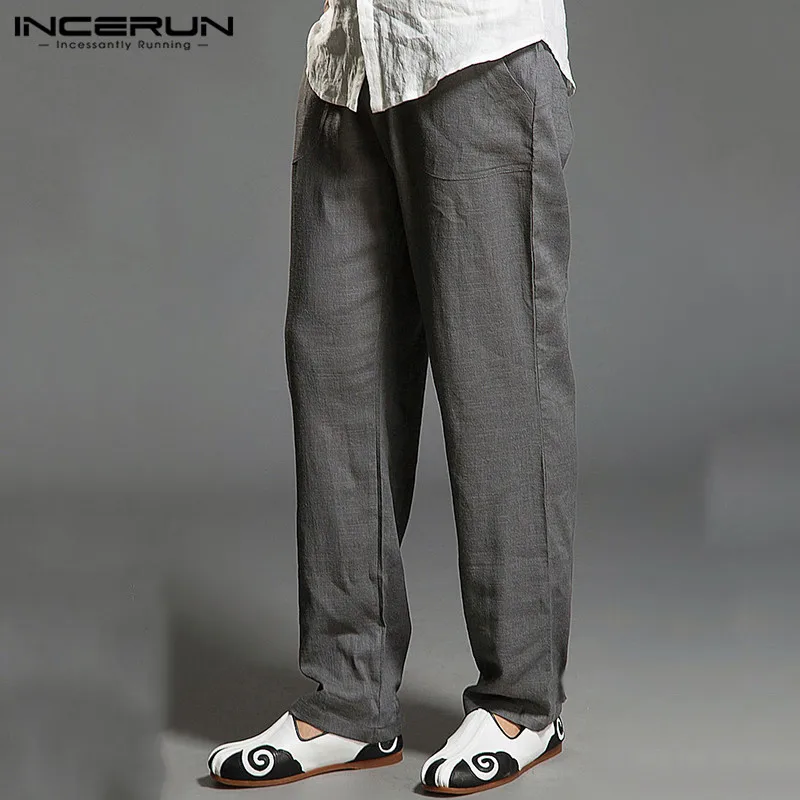 INCERUN Men Casual Pants Solid Color Joggers Summer Retro Cotton Pockets Straight Trousers Men Vintage Loose Pantalones S-5XL 7 INCERUN Men Casual Pants Solid Color Joggers Summer Retro Cotton Pockets Straight Trousers Men Vintage Loose Pantalones S-5XL 7