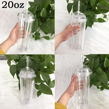 

Clear Plastic Cups with Dome Lids Straw For Cold Drink 20oz Tumbler Summer Smoothie Cup Portable Water Bottle For Party Cups
