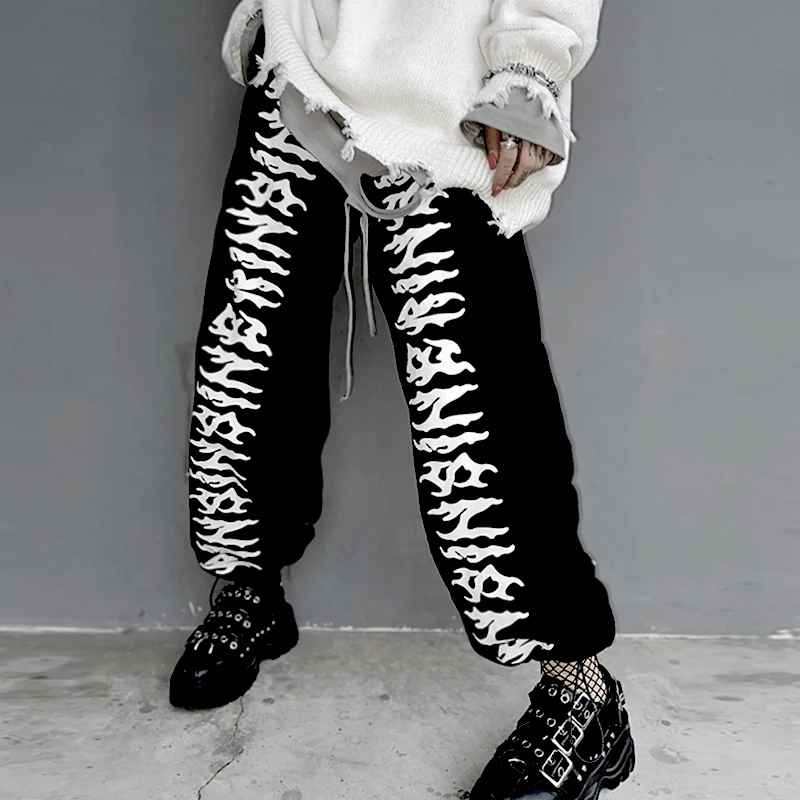 

HOUZHOU Korean Style Hippie Pants Women 2020 New Harajuku Pants for Women Streetwear Letter Print Fashion Black Trousers Women