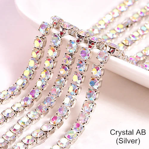 Crystal AB-Silver 10 ярдов SS16 стразы цепь с D коготь стекло кристалл AB модная цепочка со стразами для одежды аксессуары B1307 - Цвет: Crystal AB-Silver