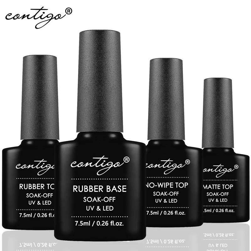 Contigo Ultima Base E Top Coat Per Smalto Gel 7.5Ml Gel Base In Gomma Semi Permanente Vernice Uv Manicure No-Wipe Top Gellac Matt