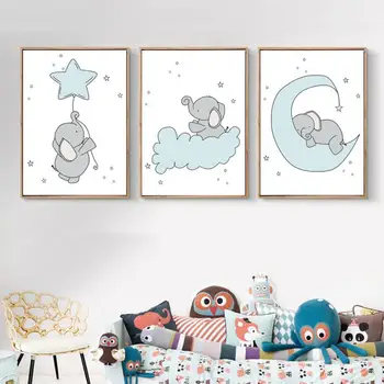 

Nordic Simple Cartoon Small Elephant Art Painting Boy & Girl Baby Room Home Decoration Animal Painting Nursery Poster Frameless