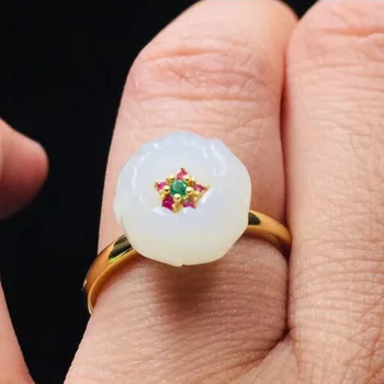 

Hot sale 925 sterling silver inlaid natural hetian jade ring, designed for women.