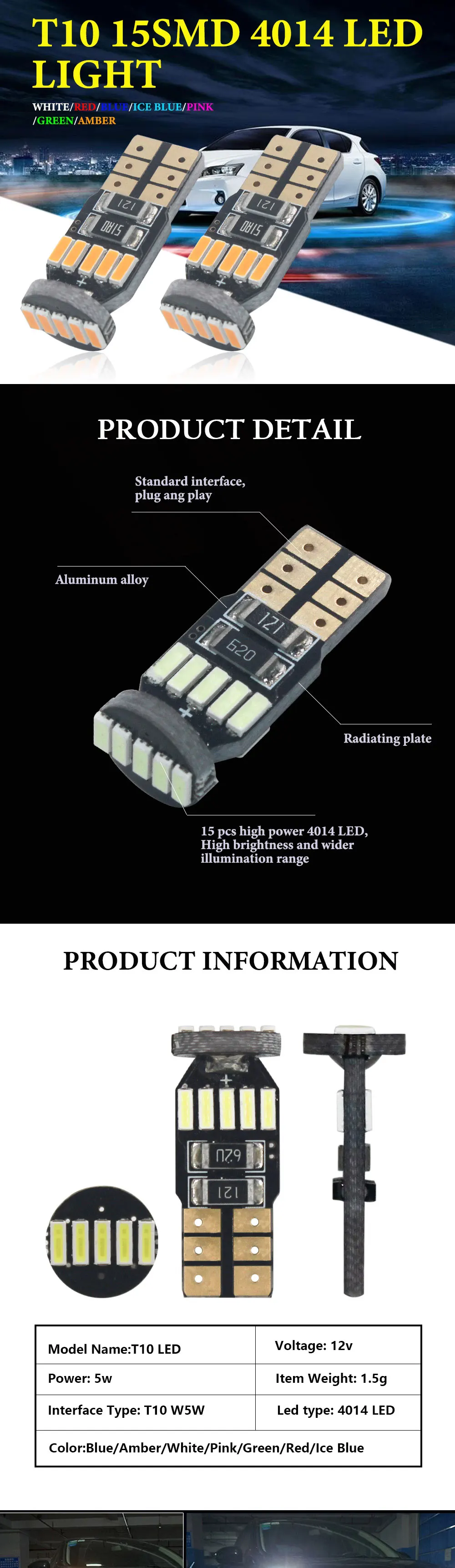 10 шт. W5W светодиодный T10 светодиодный 194 3014 15SMD CANBUS салона Купол светильник лампа багажника Автомобильные стояночные огни ошибок 12V 6000K