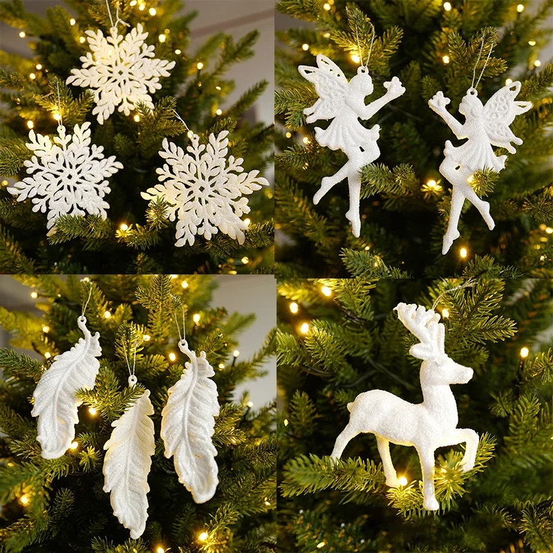 Christmas Tree Decorations White Angel Doll Reindeer Snowflakes Shape Xmas Tree Hanging Ornament Kids toys DIY Crafts noel natal