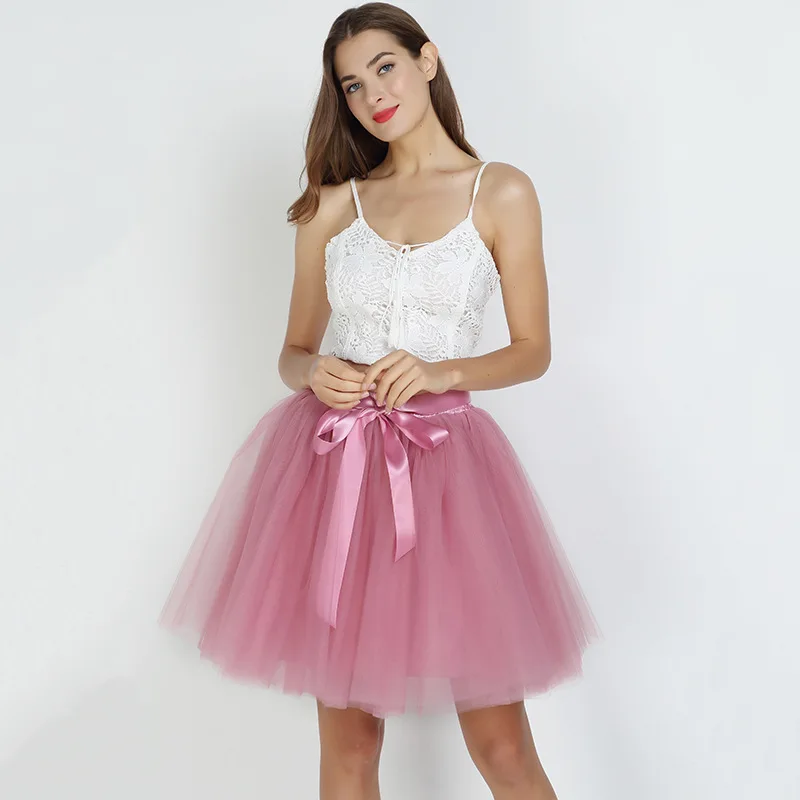 mauve red Женские юбки, 7 слоев, миди, фатиновая юбка, модные юбки-пачки, Женская бальная юбка-пачка для вечеринки,, Лолита, Faldas Saia - Цвет: mauve red