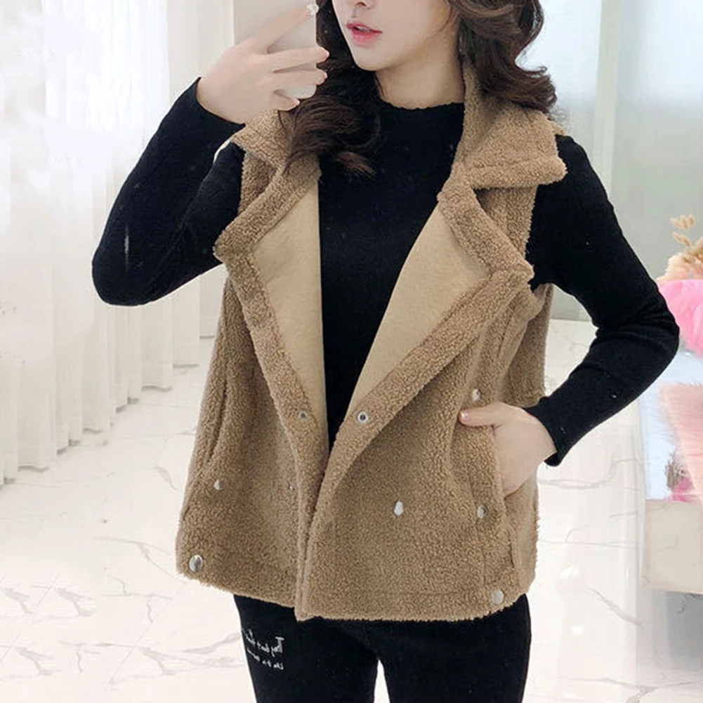 

Lamb Plush Winter Coat Vest Women Keep Warm Vest Korean Style Version Of The Fur Loose Female Clothes Harajuku Turn Down Outwear