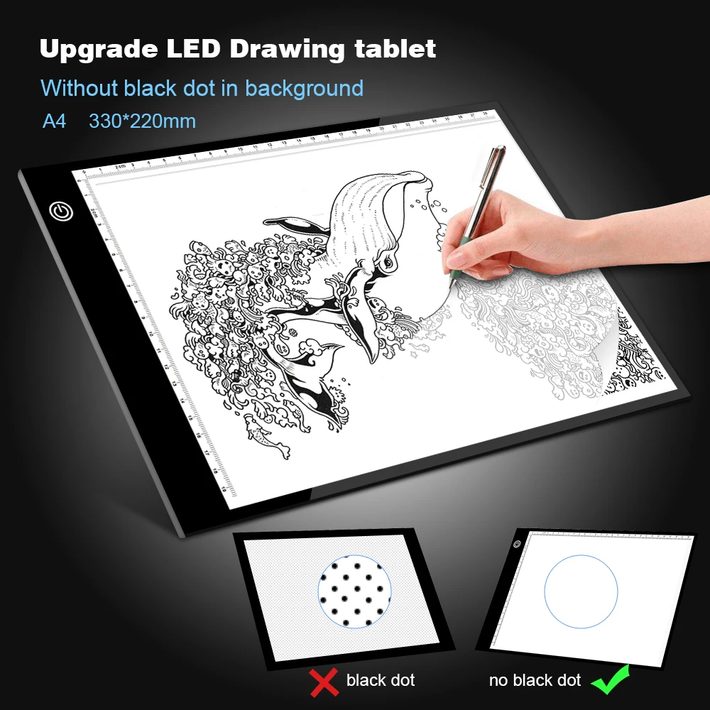 Ba30DEllylelly Carga USB A4 LED Ultra Thin Art Facsimile Tablero de dibujo Tablero de dibujo Tableta de dibujo con tres modos ajustables 