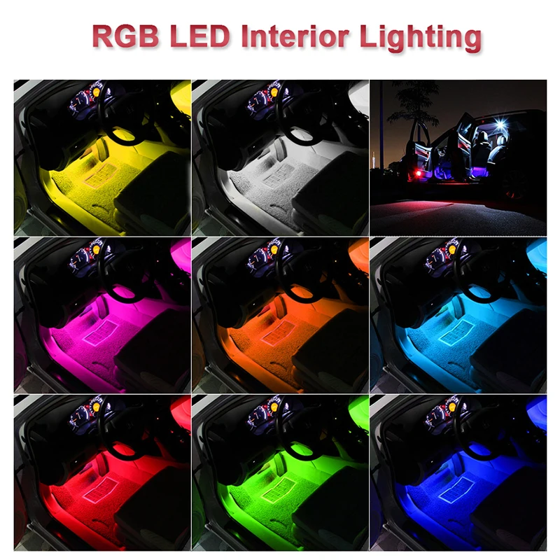 Car Interior Atmosphere LED RGB Strip Light Dash Floor Foot RGB LED Strip Decorative Light Music sound Control Multiple lighting Car Interior Atmosphere LED RGB Strip Light Dash Floor Foot RGB LED Strip Decorative Light Music sound Control Multiple lighting