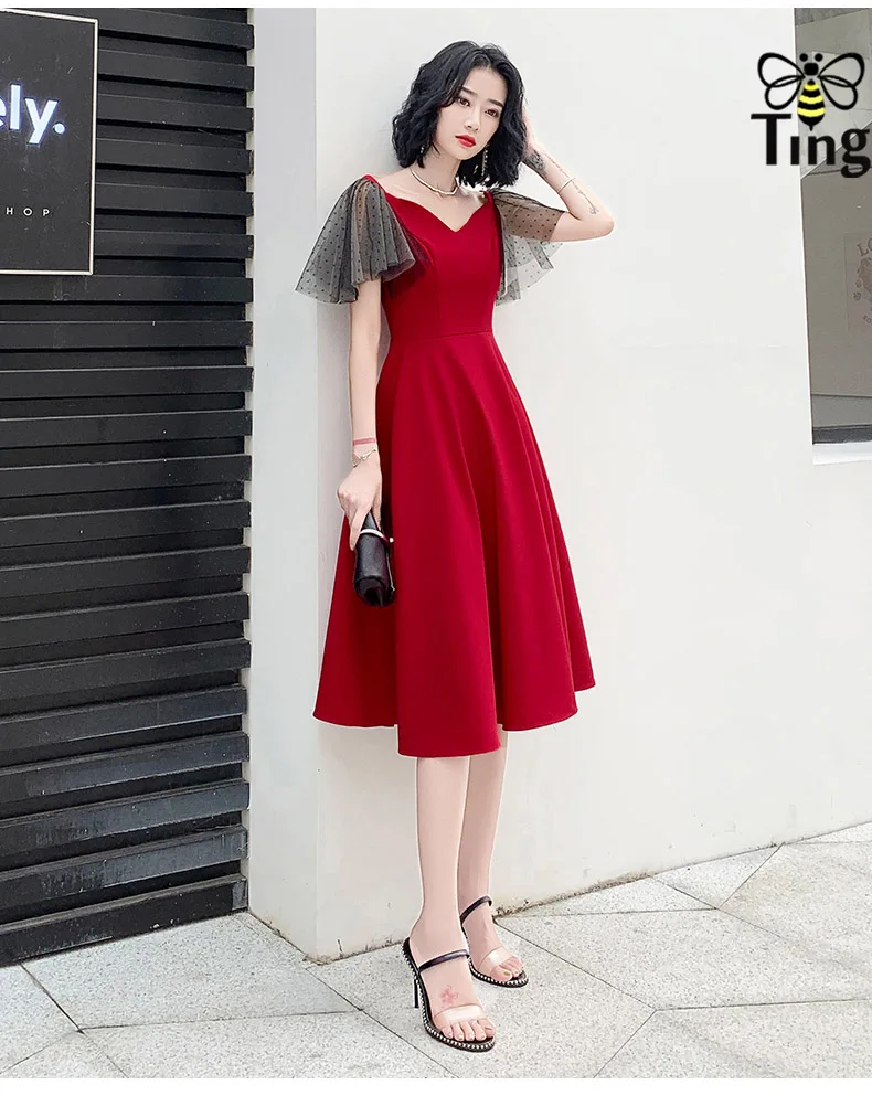 Tingfly Summer Sweety Girl Ruffles Sleeve Red A line Dress Lady Elegant Sweetheart Neckline Waist Fit Party Dress Casual Vestido