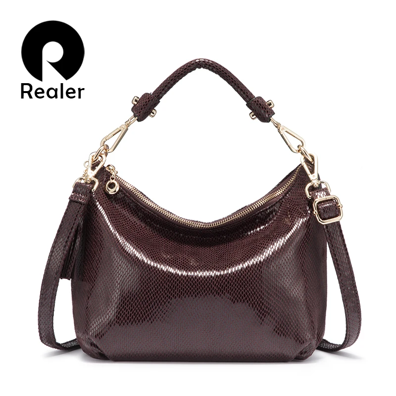 

REALER women bag hobos shoulder bag female handbag small tote bag with top-handle artificial leather handbag Gold/Silver