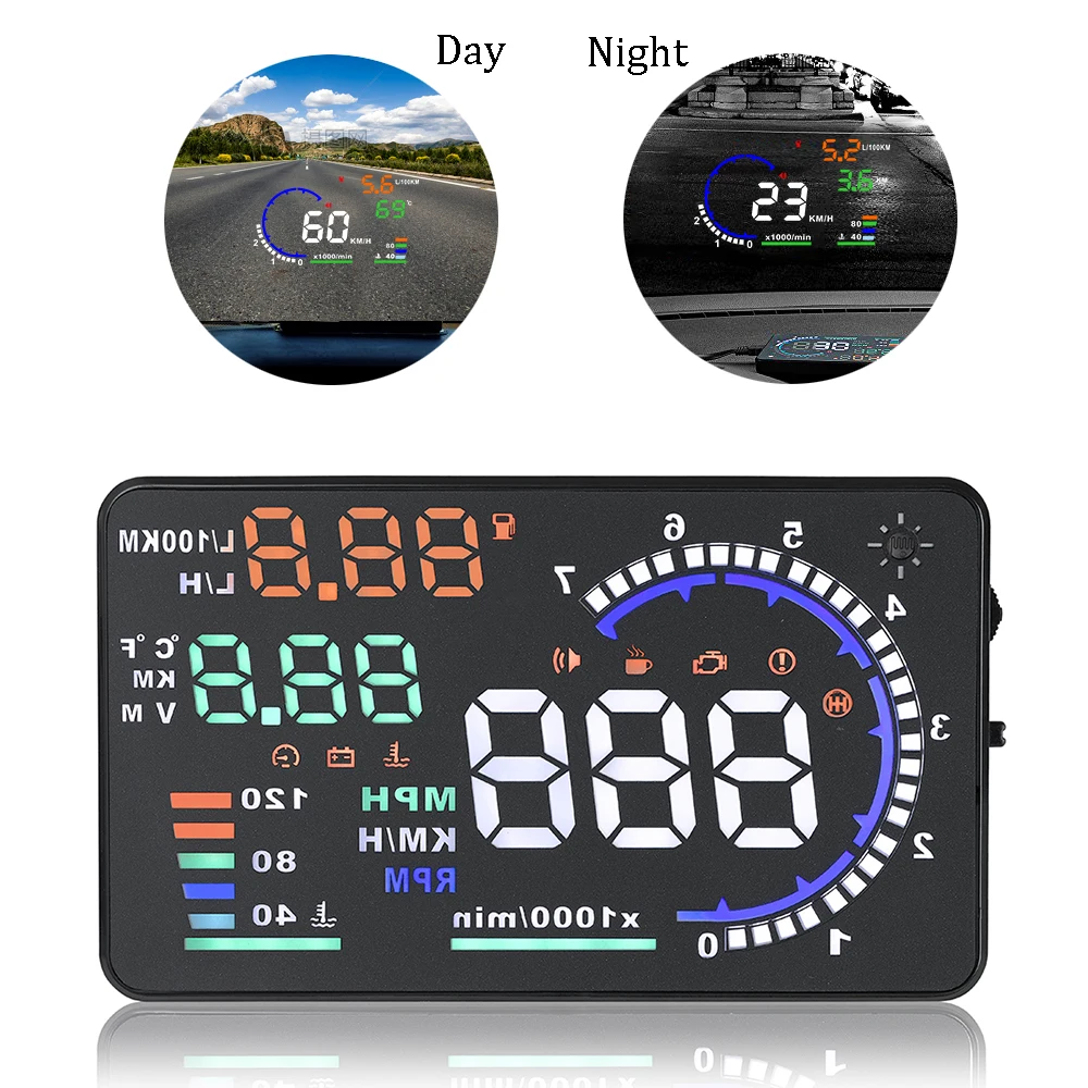 Car OBD2 HUD 5.5' LED Display Windscreen Projector A8 Car Head Up OBD Scanner Speed Fuel Warning Alarm Data Diagnostic Tool