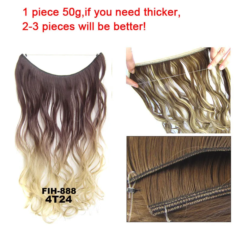 24inch 50grams 100grams Synthetic Hair Extension Gradual Color Brown Gray Blonde String Halo Hairpieces Extensions