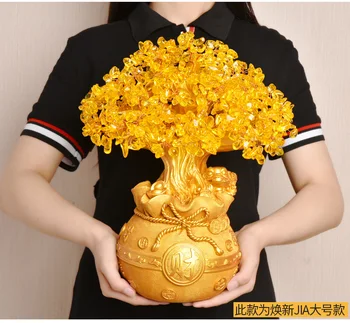 

large # 2020 HOME lobby office Shop Company FENG SHUI Money Drawing Talisman Good luck Gold crystal Wealth Money tree statue