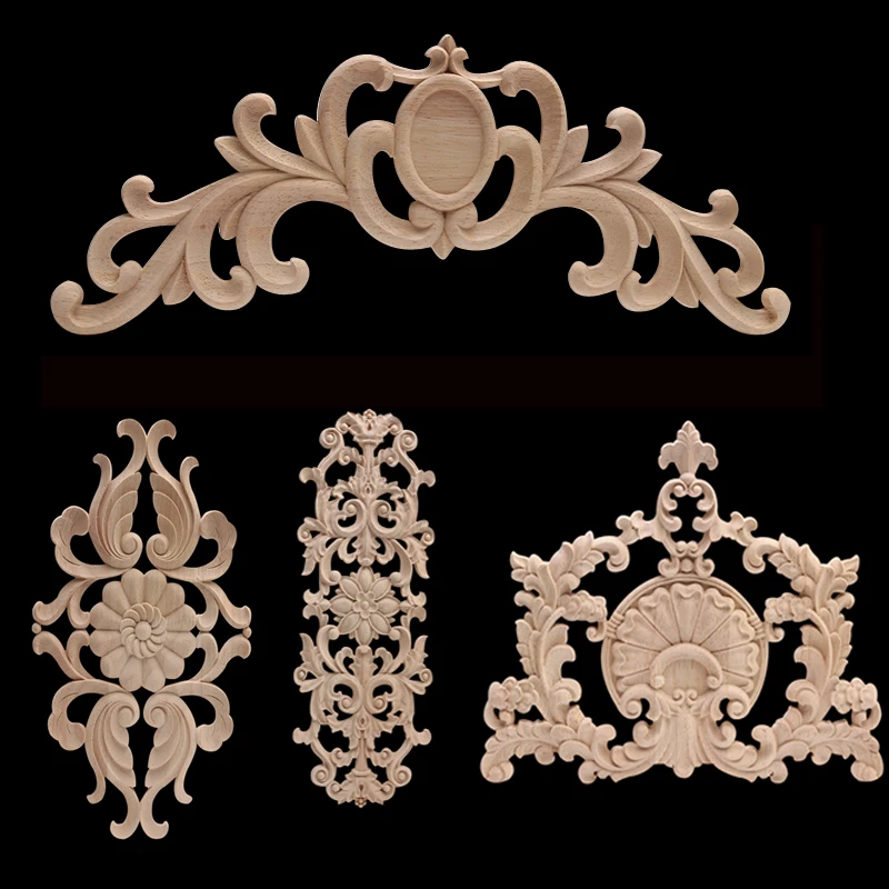 Antique European Decoration Retro Carved Ornamental Wood Applique Wood Decal Wood Craft Rubber