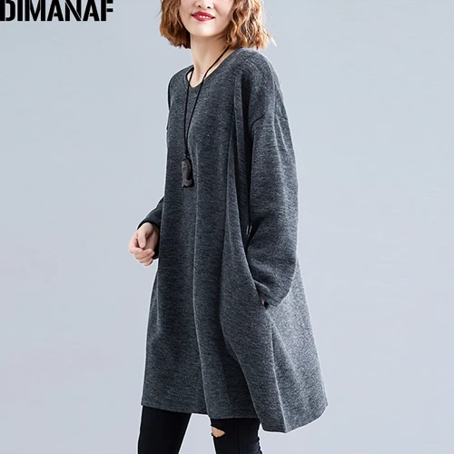 Niu99125CN-hui DIMANAF плюс Размеры Для женщин кофты вязаный женский шарф из футболки осень-зима с длинными рукавами большой размер, свободного кроя Повседневное Плотная одежда - Цвет: Niu99125CN-hui
