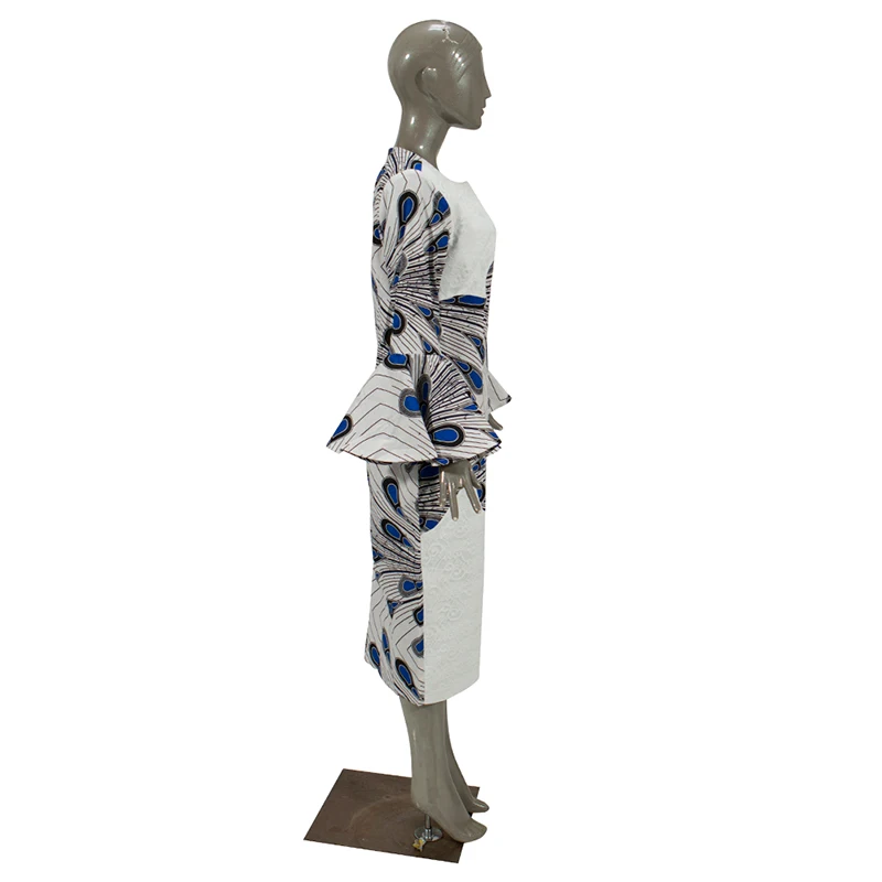 Платье для женщин в африканском стиле с принтом Bazin Riche, элегантное Облегающее кружевное платье с расклешенными рукавами, женское платье миди WY4328