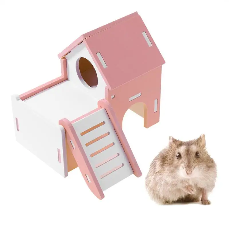 Милый деревянный дом хомяка, смотровая лестница, домик хомяка, маленькие домашние животные, крыса, мышь, домик, гнездо для домашних животных, спальная бревенчатая кабина для животных