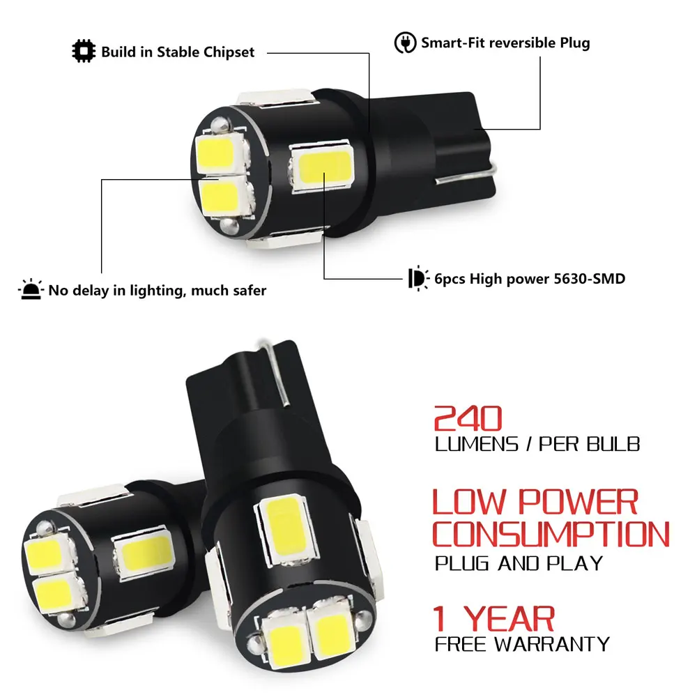 10x T10 светодиодный W5W светодиодный лампы для декора автомобиля для Skoda Octavia Rapid Fabia Favorit Felicia Roomster Superb Yeti светодиодный s для авто 12 В