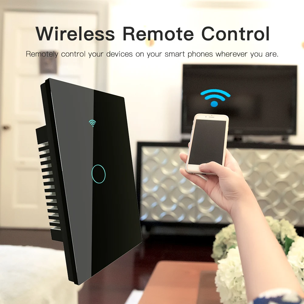 RF433 WiFi умный настенный сенсорный выключатель без нейтрального провода, нужен умный Однопроводной настенный переключатель, работающий с Alexa Google Home 170-250 В