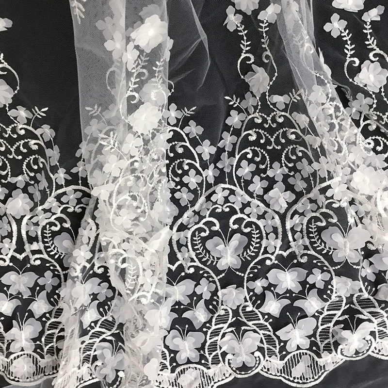 GLace 1Y/лот 3D вышивка шифон цветок сетка ткань для свадьбы кружевные аксессуары женское платье TX1357