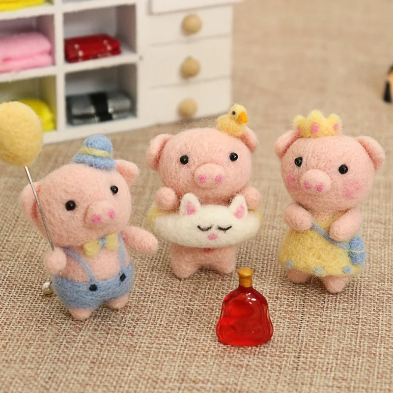 Non-Finished Kit Children Kids Baby Lovely Cute Pig Animal Wool Needle Felt Material Package For Gift DIY Handmade Gift for her