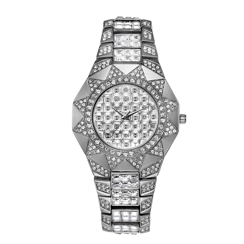 Квадратные CZ камень вымощенные Bling Iced Out для мужчин женщин солнце цветок кварцевые наручные часы хип хоп люксовый бренд Мужские часы с фианитами водонепроницаемые часы