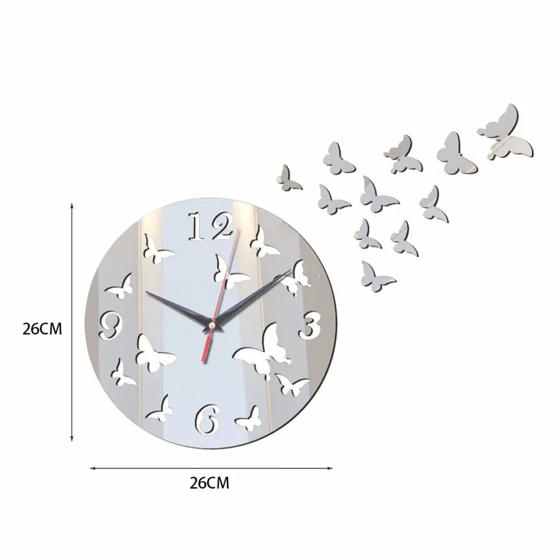 Новые зеркальные часы Бабочка комбинированный фон настенные часы ТВ настенные стерео зеркальное домашнее украшение настенные часы Новые 2 цвета