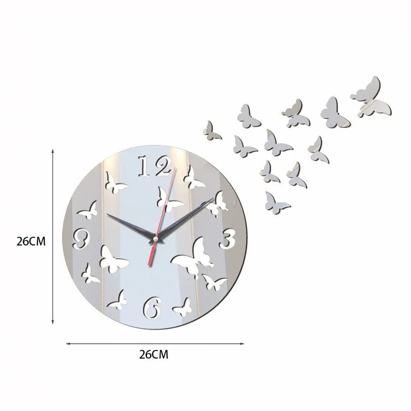 

New Mirror Clock Butterfly Combination Background Wall Clock TV Wall Stereo Mirror Home Decoration Wall Clock 2019 New 2 Colors