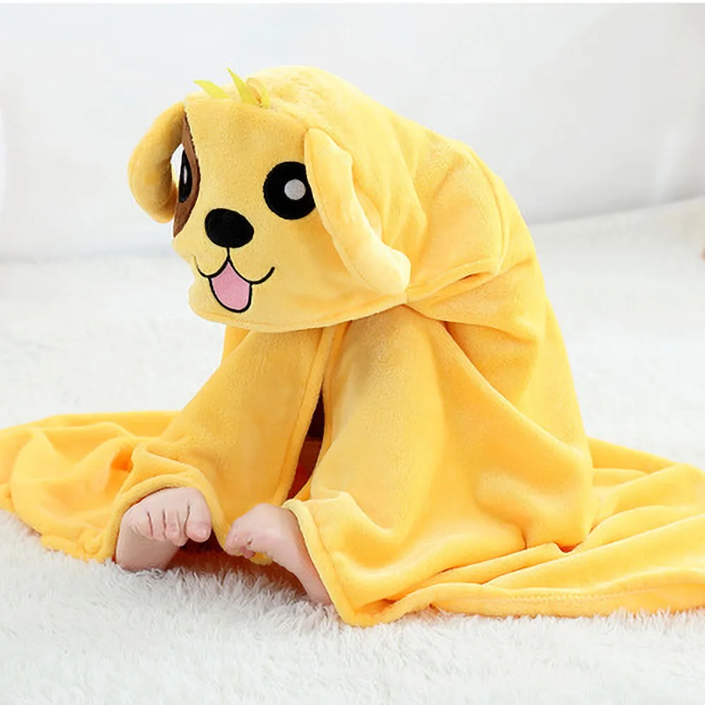 New yellow animal children beach towel coral fleece absorbent baby cape towel bathrobe coral fleece towel