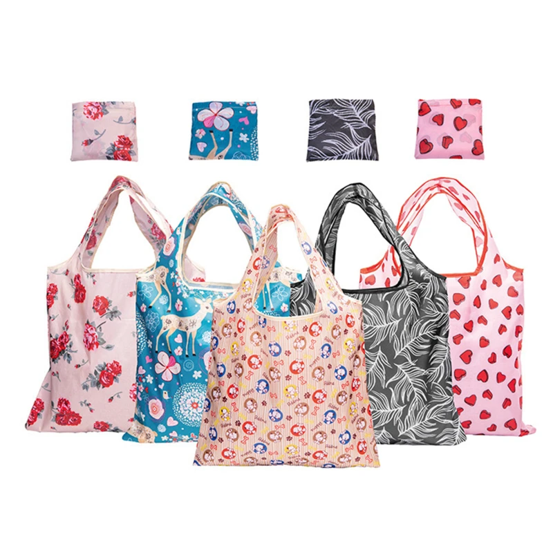 Thick Large Shopping Bag Reusable Polyester Portable Shoulder Women&s Water Proof Bags Folding Foldable Pouch Shopping Bags