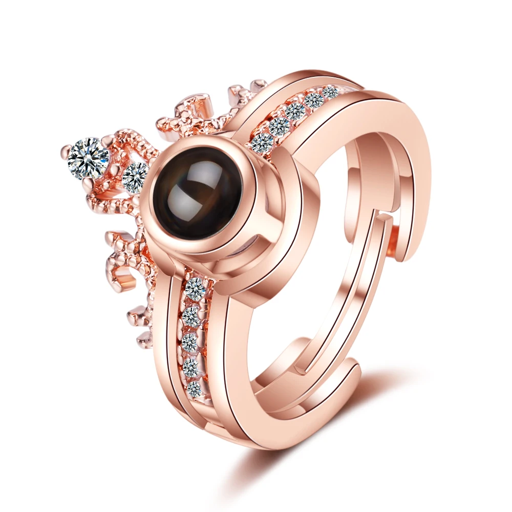 ANENJERY Корона пара колец Набор 925 пробы серебряные Проекционные кольца для женщин подарок S-R478 - Цвет основного камня: rose gold