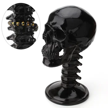 

26x18x13cm Skeleton Furnishing Articles Resin Skull with Base Halloween Dark Style Home Decoration (Black)