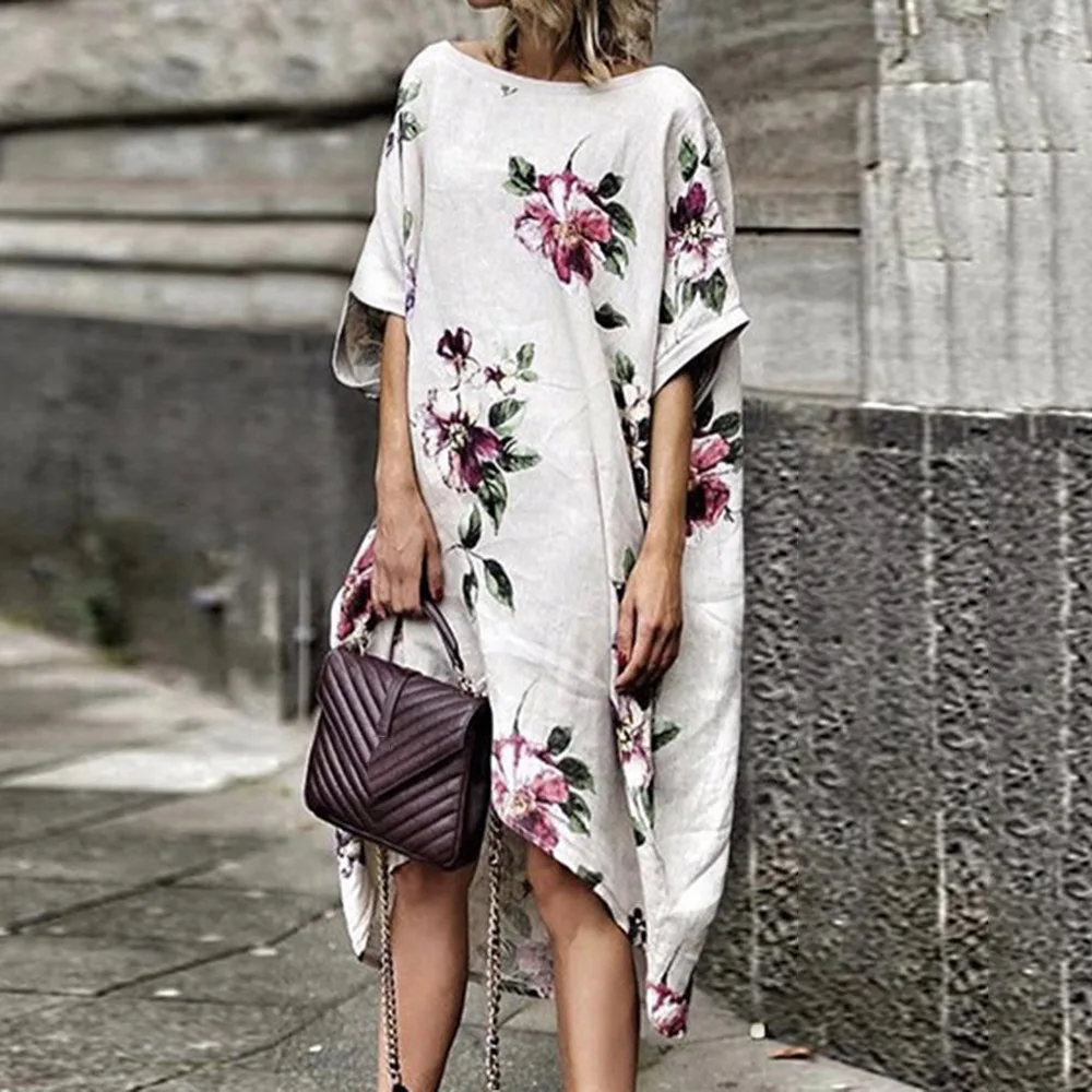 

Bohemian Women Dress Plus Size Female Printed Long Midi Vestidos Ladies Casual Loose Holiday Party Beach Summer Sundress 2020
