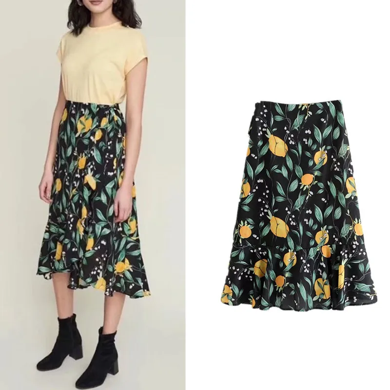 

Western Style 2018 Amoi High-waisted Versatile Side Lace-up Printed Wrap-Skirt Slim Fit Skirt Versatile J8507