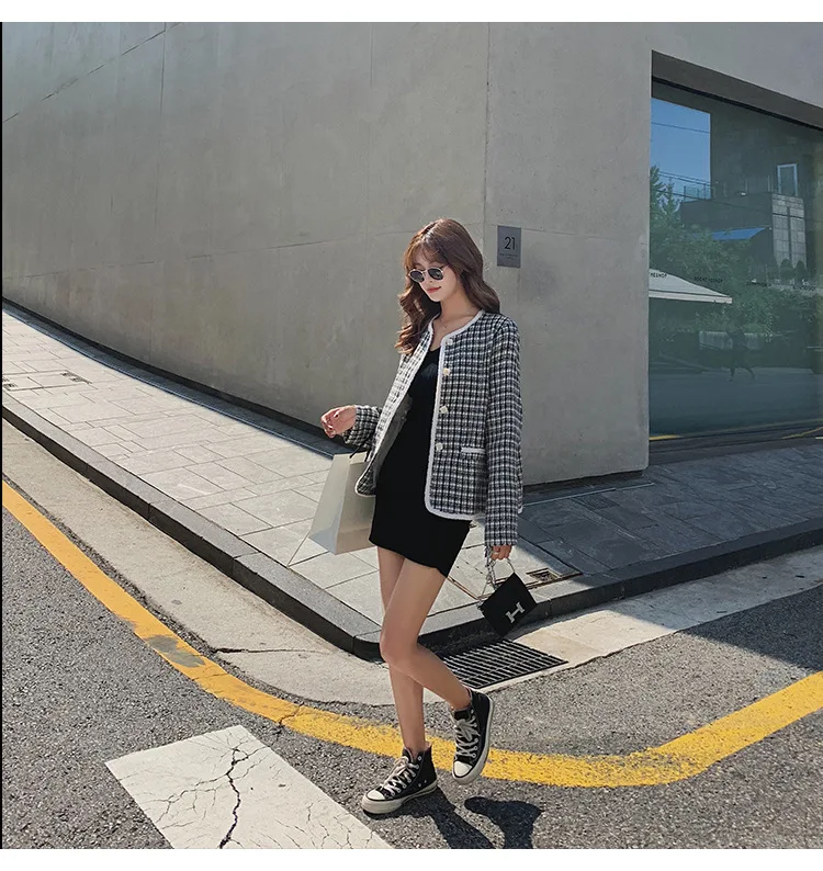 Стиль корейско-Стиль INS Slim Fit Повседневное для похудения универсальные короткие тысячи птиц Изящные пальто Осенняя женская обувь для студентов