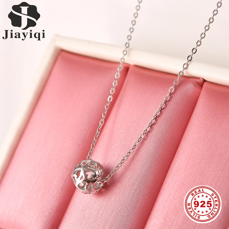 

Jiayiqi New 925 Sterling Silver Pendant Necklace Love Hollow Beads Charms For Women Engagement Party Luxury Jewelry Gift 46cm