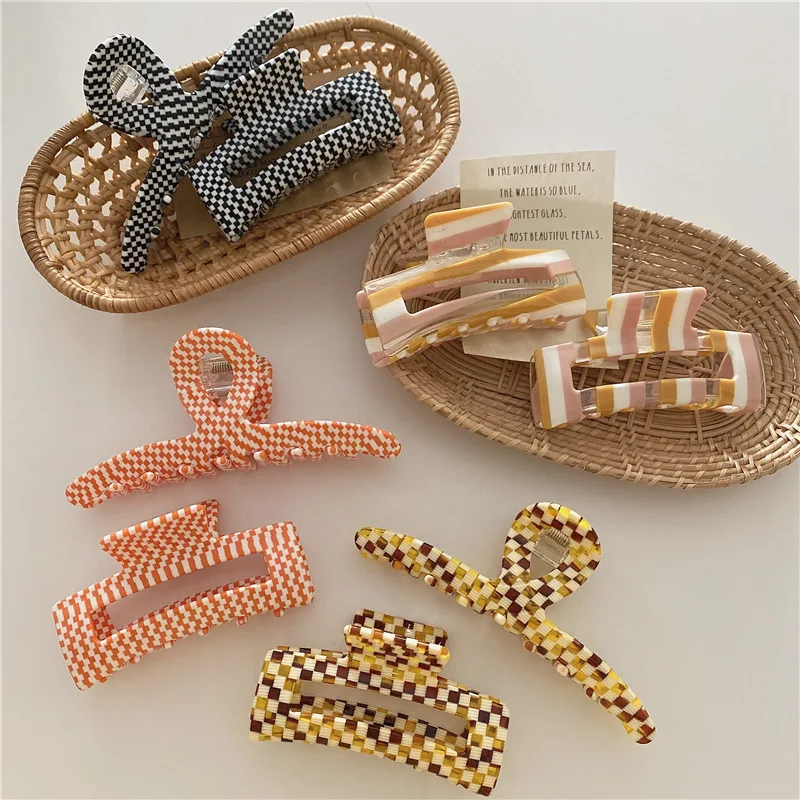 types of hair clips Mutiple Geometric Acetate Hair Claws Large Size Square Hair Crabs Clip Lattice Hair Clamps For Women Hair Accessories Barrettes hair clips for fine hair