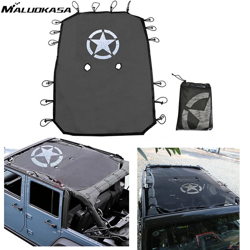 MALUOKASA For Jeep Wrangler JKU 4Doors Sun Shade Eclipse Top Cover Star Roof Mesh Rubicon Sahara Sport Willys 2007 2017|shield|shield covershield car