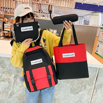 

3PCS Female College Students Shoulder Bag Korean Version of the Canvas High School Students Campus Backpack Female